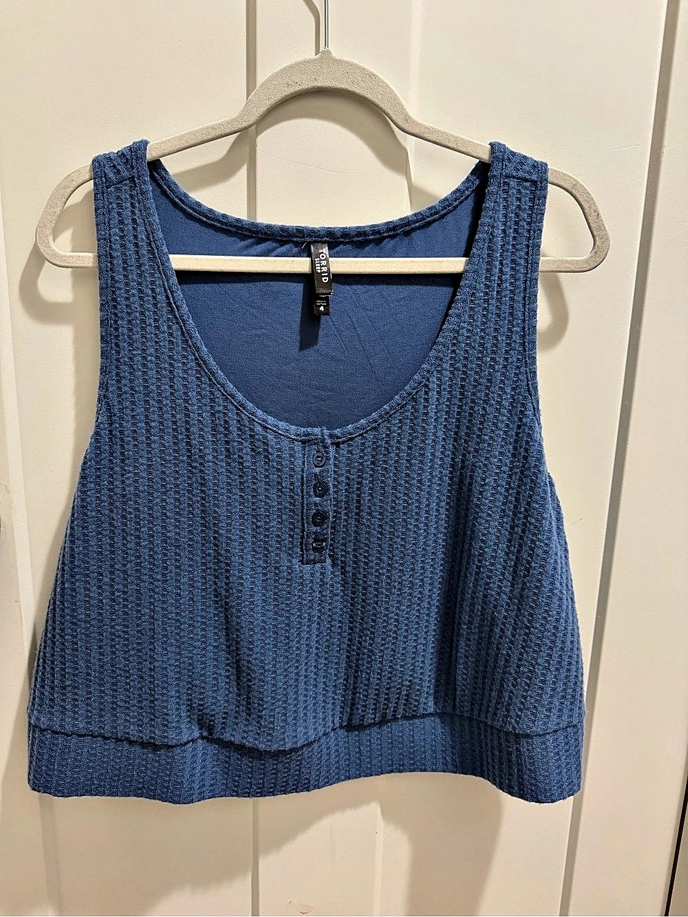 TORRID Super Soft Plush Waffle Henley Crop Lounge Tank Blue Size 4